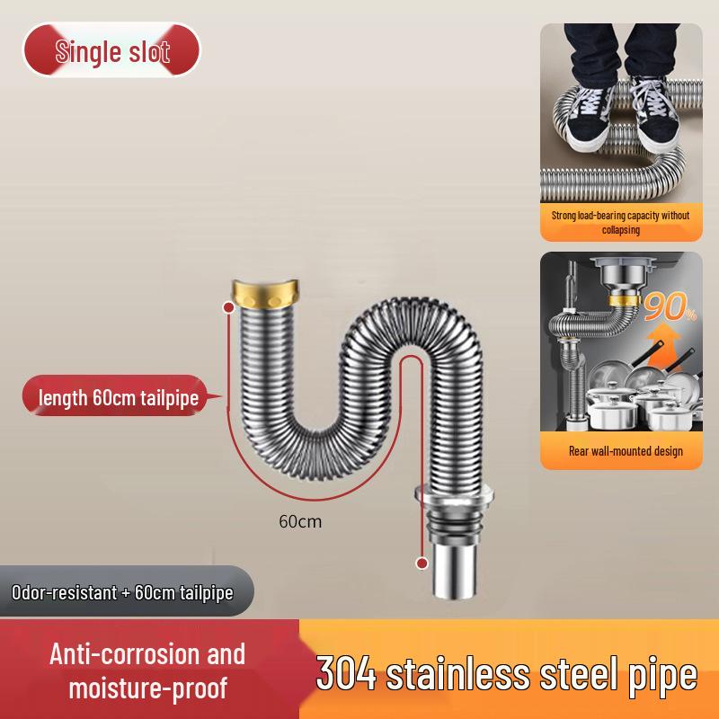Stainless Steel Anti-Odor Kitchen Sink Drain Pipe Accessories Set