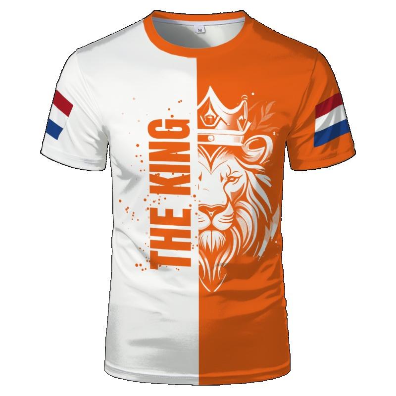 Holenderski Dzień Króla Pomarańczowy Wzór Odzieży T-shirt Z Wizerunkiem Flagi Holandii Moda Sportowa Rekreacyjna Trend Męski i Damski Oversize