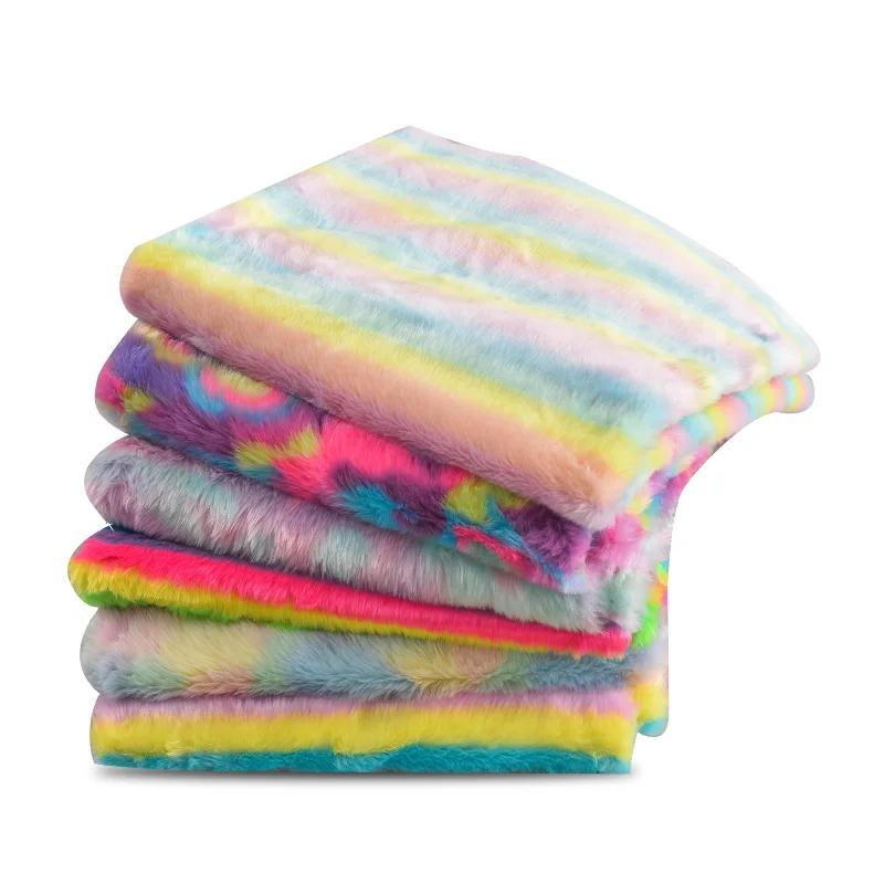 Wide 160cm Faux Fur Long Pile Shaggy Rainbow Wave Immitated Fox Fur Fabric Decoration Background, for DIY Plush Toy Fur Material