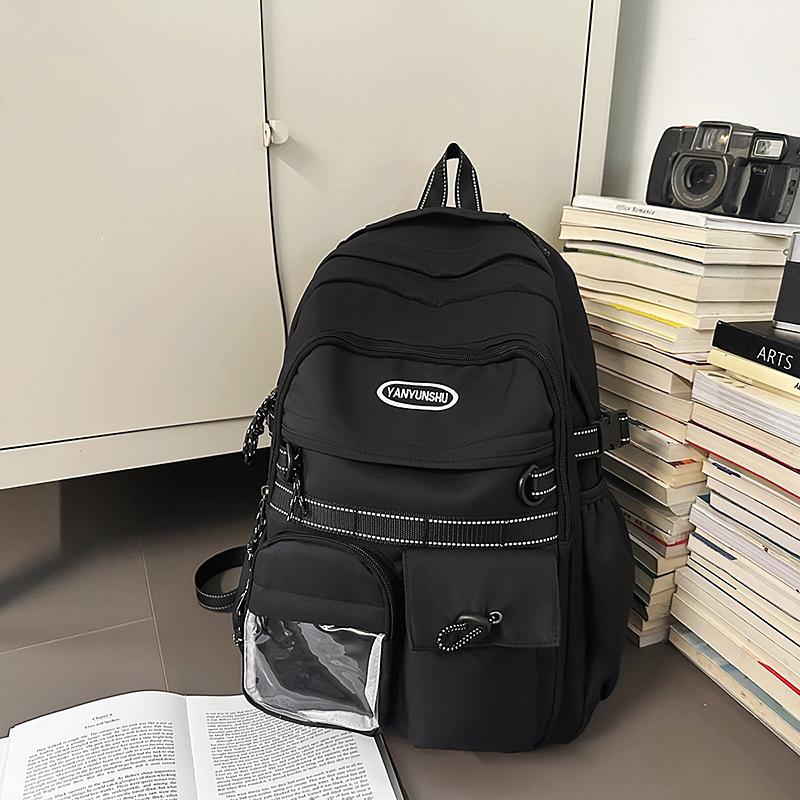Schoolbag Hong Kong Style Couple Backpack Male and Female Versatile Machine Head Trend Large Capacity College Student School Bag Personality Junior H