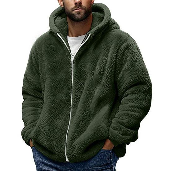 Men Fleece Hooded Jacket Winter Warm Zip Up Sweatshirt Soft Breathable Coat Casual Outerwear