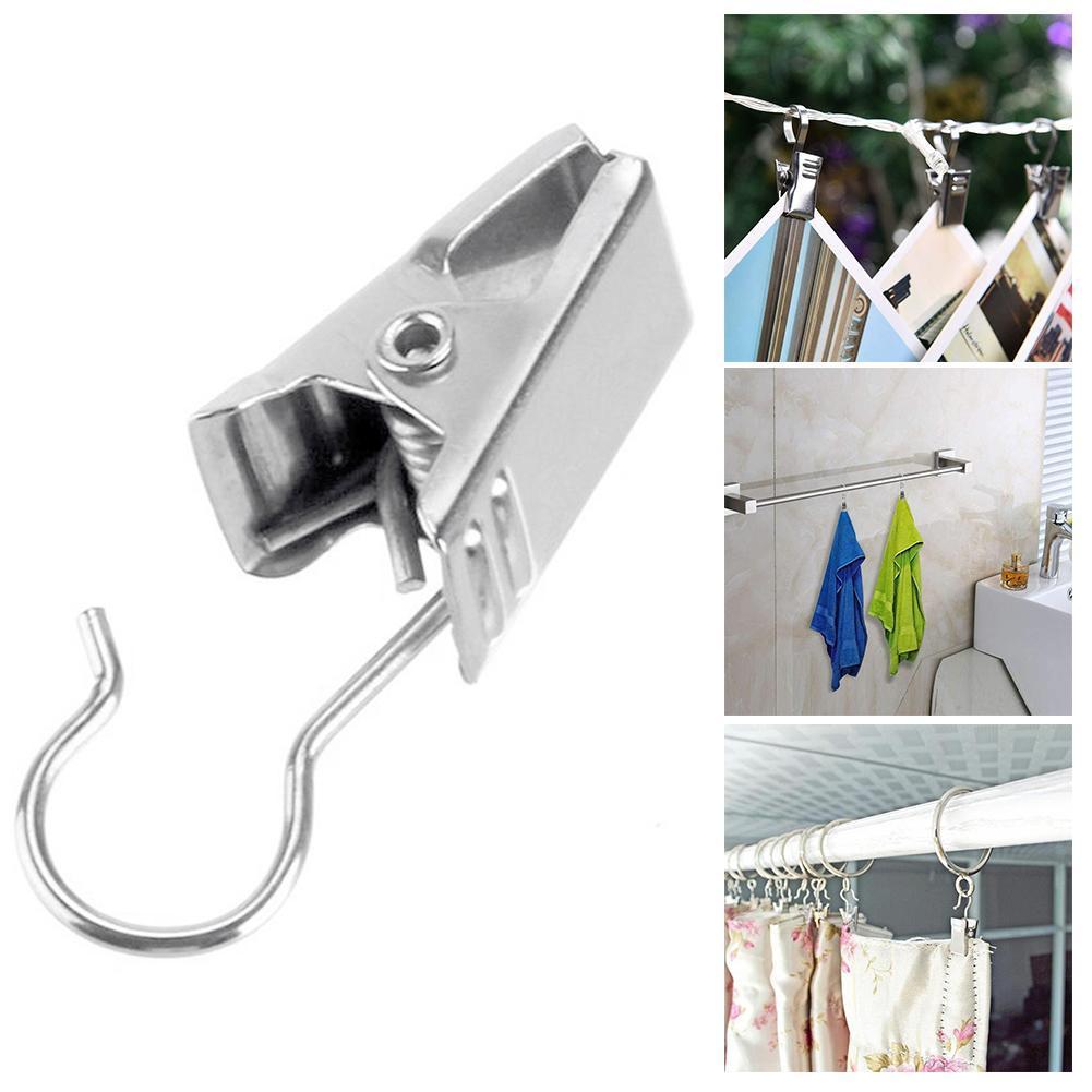 Stainless Steel Curtain Rod Hook Clips Window Shower Clamps Curtain Rings uygun fiyatlı satın