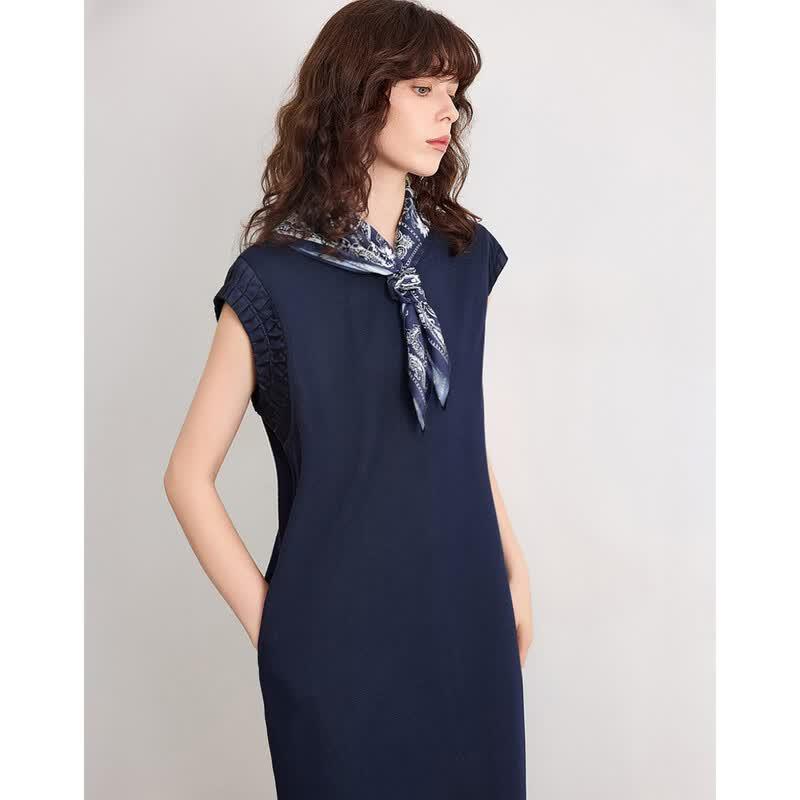 DeMana Elegant Sleeveless Midi Dress with Scarf XL