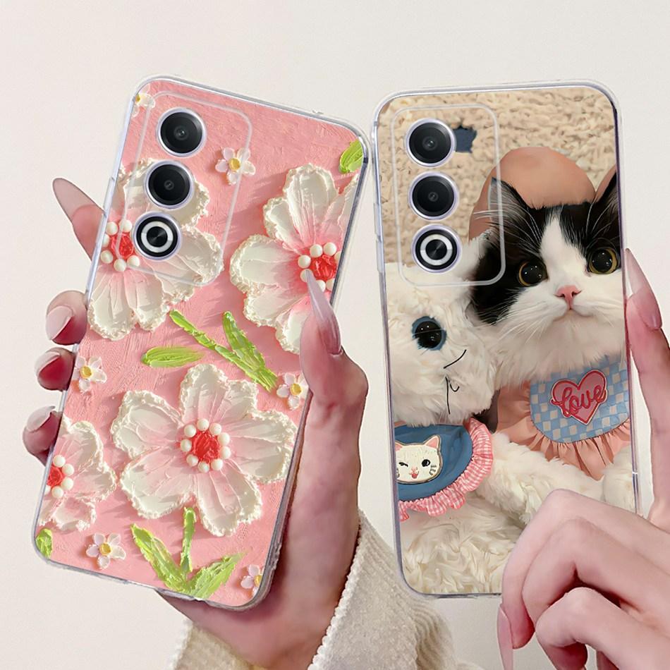 For OPPO A3 Pro A80 CPH2639 Elegant Floral Cat Printed Phone Case For Oppo  A80 A3 Pro 5G Global Soft Silicone TPU Cases