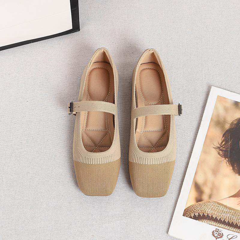 Women's Square Toe Mary Jane Flats Casual Ballet Shoes Walking Shoes with Adjustable Strap Slip On Comfortable Work Flats Soft Dressy Shoes for Women