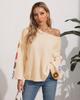 Women's One-Shoulder Loose Pullover Sweater - Mixed Colors Crochet Design for Fall/Winter