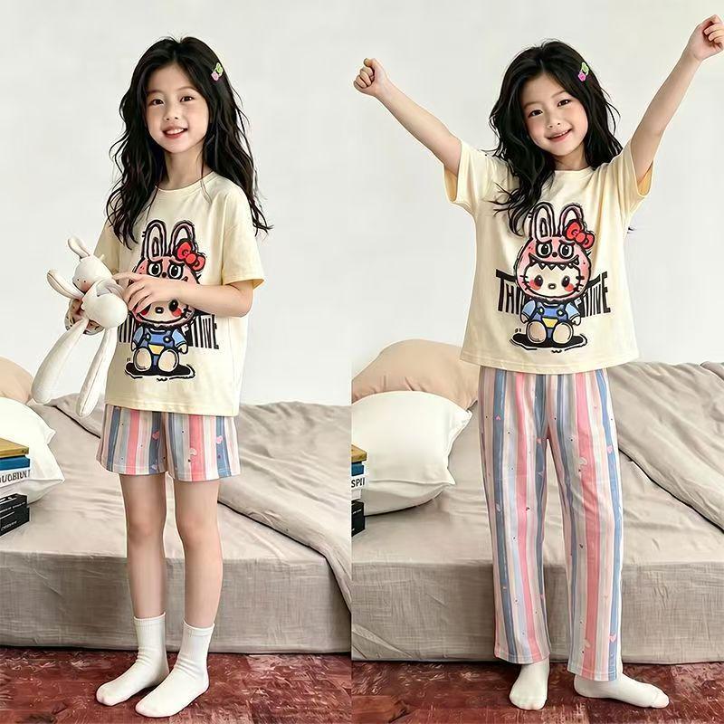 Summer Cartoon Pajama Set: 3-Piece Short Sleeve for Girls