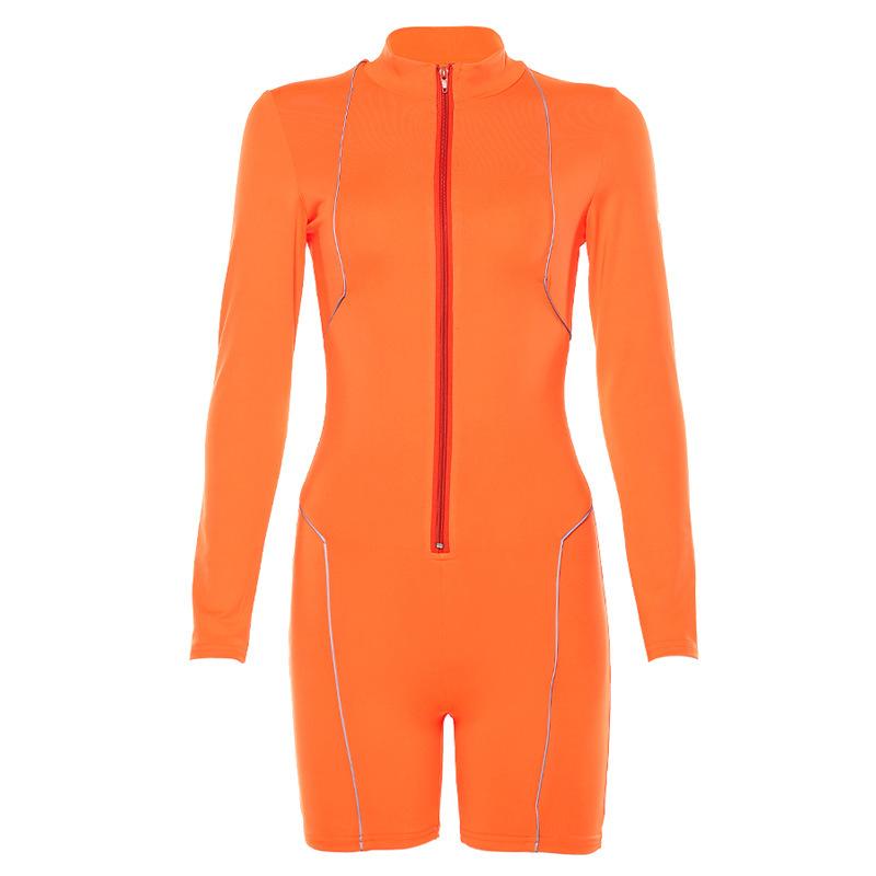 

Женский однотонный облегающий повседневный комбинезон на молнии с длинными рукавами и высокой талией на молнии S оранжевый