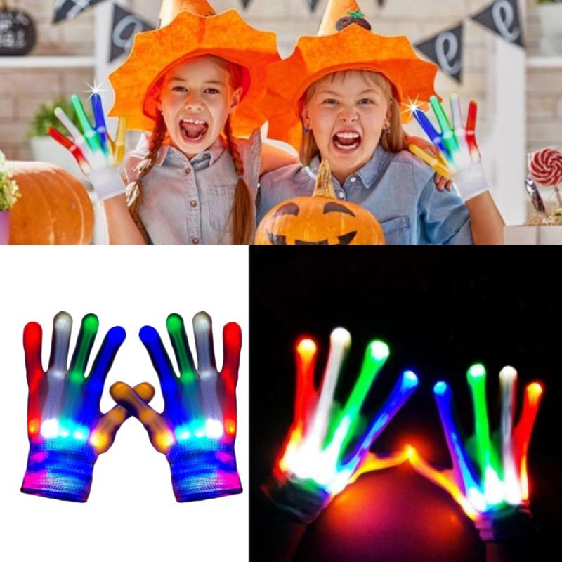 Luminous Colorful Led Gloves Skeleton Pattern Halloween Party Performance Stage