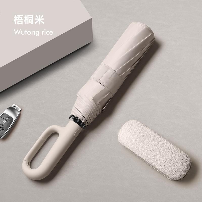 New 10-bone Vinyl Sunscreen Automatic Double Keel Ring Buckle Handle Three-fold Umbrella Fixed Umbrella