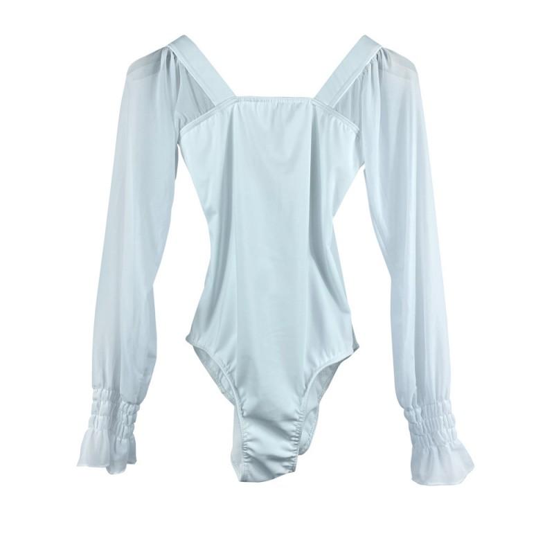 Womens Ballet Leotard White Stretch Dancewear Contemporary Chinese Dance Aerial Yoga Fitness Training