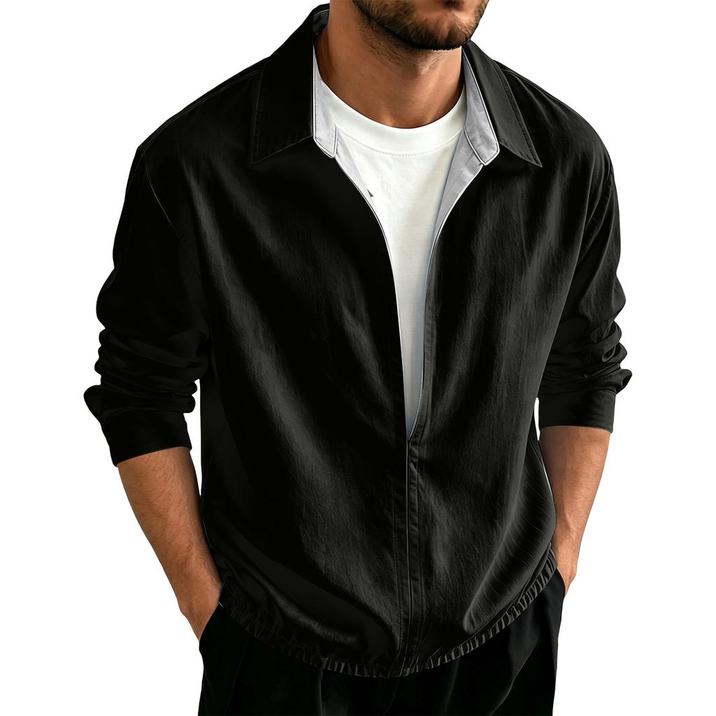 Men's Long Sleeve Pullover Shirt for Spring and Fall Casual Wear