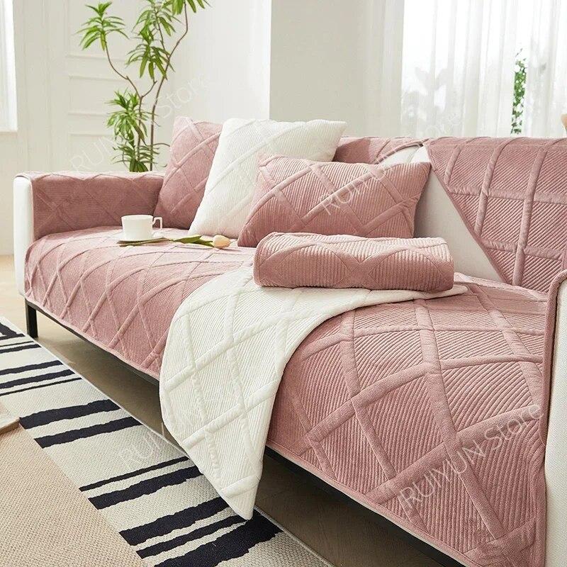 Solid Plaid Sofa Cover for Living Room Slipcover Sofa Couch Protective Cover Towel Anti-Slip Sofa Cushion Cover Mat 1/2/3/4 Seat