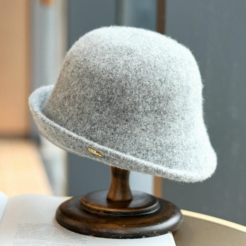 Nový vlněný klobouk bucket dámský podzimní a zimní retro klobouk s ohrnutým okrajem zlatý standard móda teplý klobouk typu basin