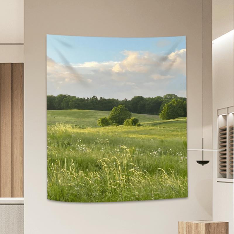 VIKAMA Rustic Landscape Tapestry Layered Petals  Grass Texture Living Room Sofa Accent Wall Room Decor Cozy Home 74x94cm(29x37in)