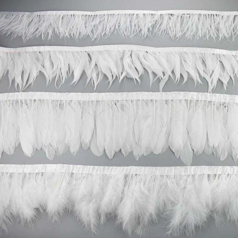 1Meters White Black Pheasant Feathers On Tape Ribbon Turkey Ostrich Fringe Feather Trim Goose Marabou Sewing Clothes DIY Plumes