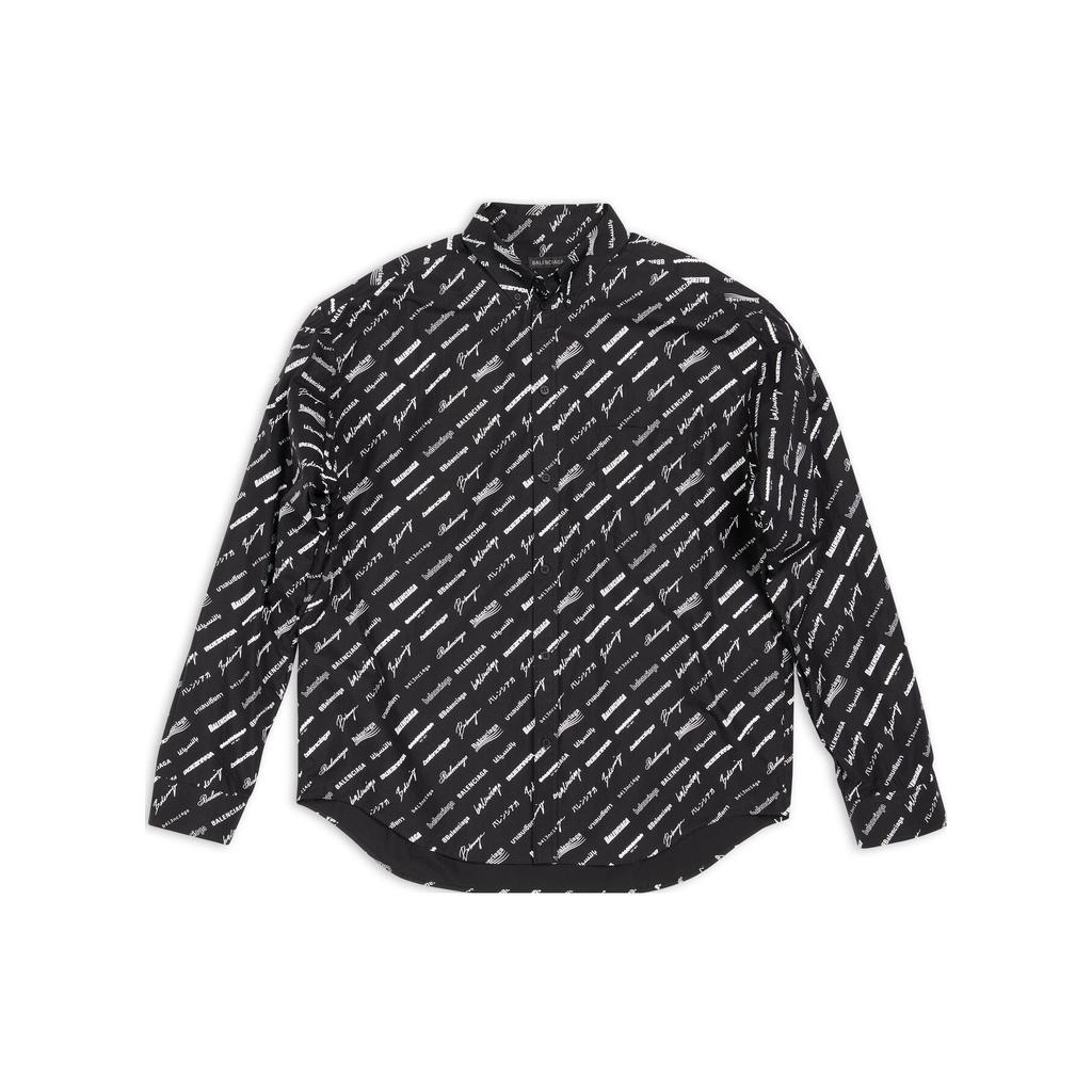 Balenciaga Logomania All Over Long Sleeve Shirt 'Black' Men's 662983TNLL11070