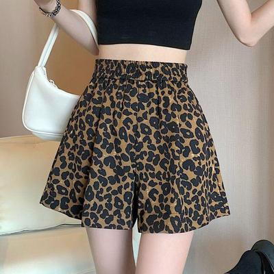 Plus Size Leopard Print High Waist Wide Leg Shorts - Summer A-Line Casual Slimming Pants for Women.