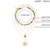 European and American Jewelry, Retro Bohemian Necklace Women, Personalized Sunflower Gem Pendant Stacked Necklace