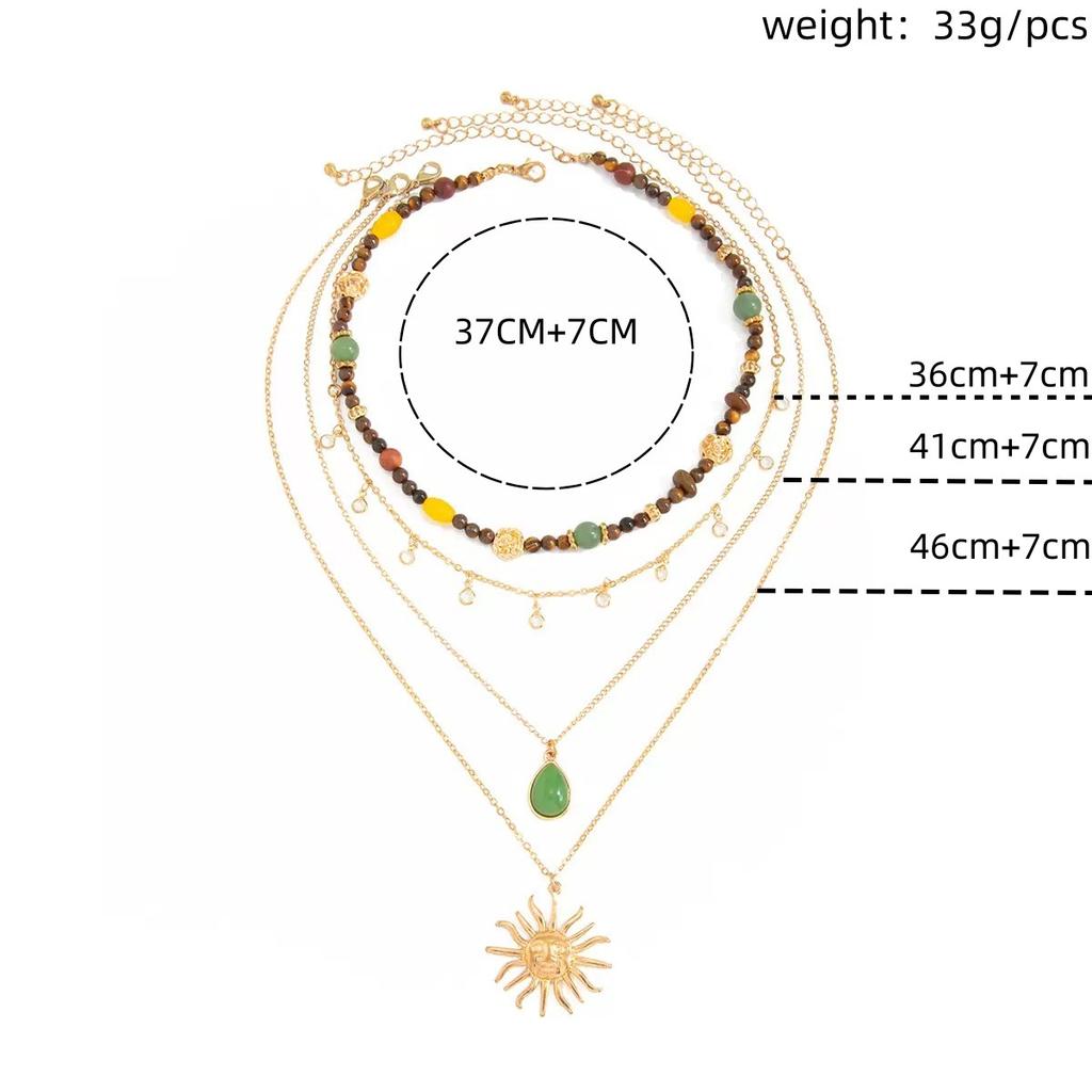 European and American Jewelry, Retro Bohemian Necklace Women, Personalized Sunflower Gem Pendant Stacked Necklace