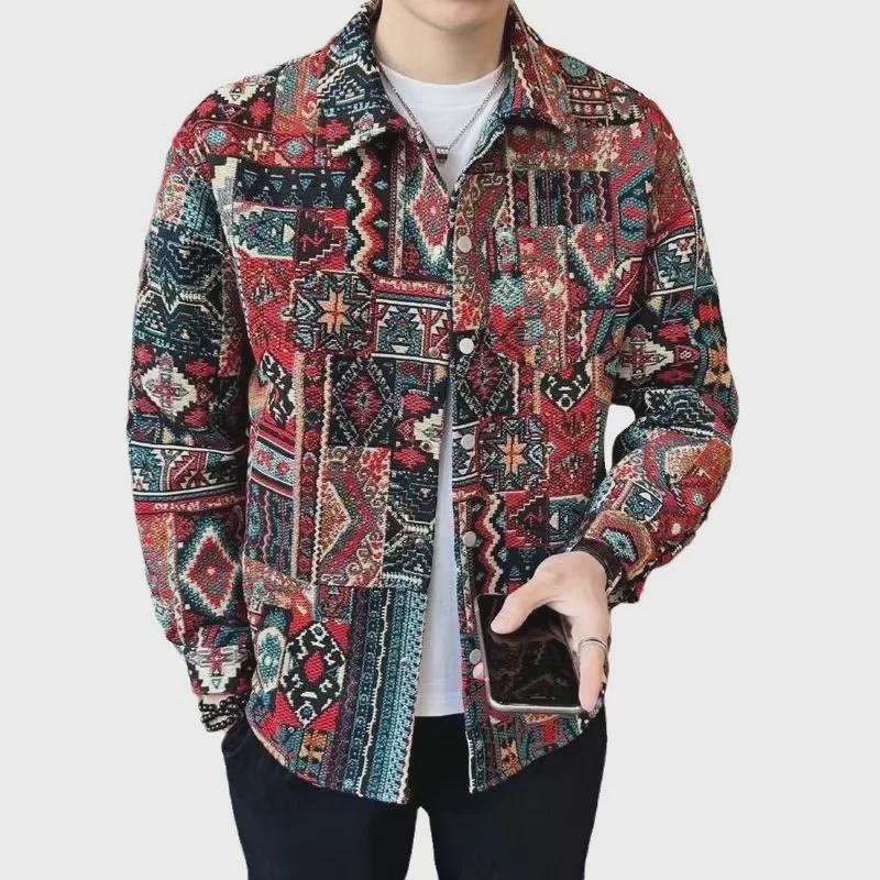 Men's Ethnic Style Jacquard Lapel Jacket – Trendy Autumn and Spring Casual Wear