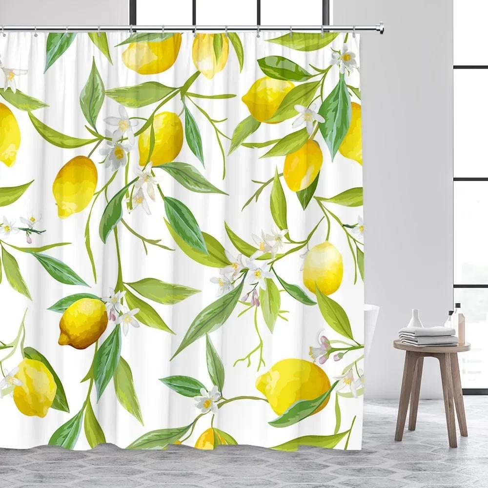Tropical Fruits Shower Curtains Red Strawberry Lemon Pineapple Blueberry Cherry Bath Curtain Polyester Bathroom Decor with Hoo