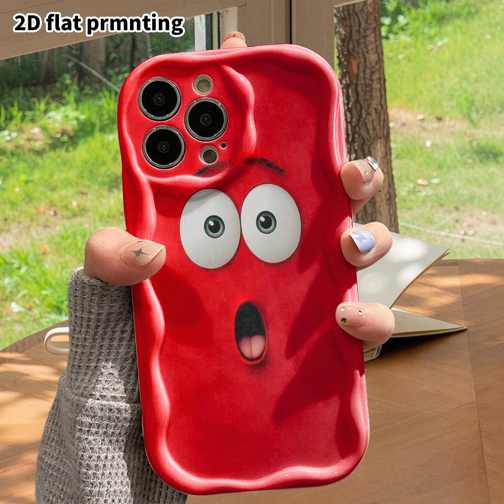 Phone Case: 2D Flat Design Suitable for iPhone 18 17 16 15 14 13 Pro Protective Case, Red Shocked Face, Perfect Christmas and Halloween Holiday Gift