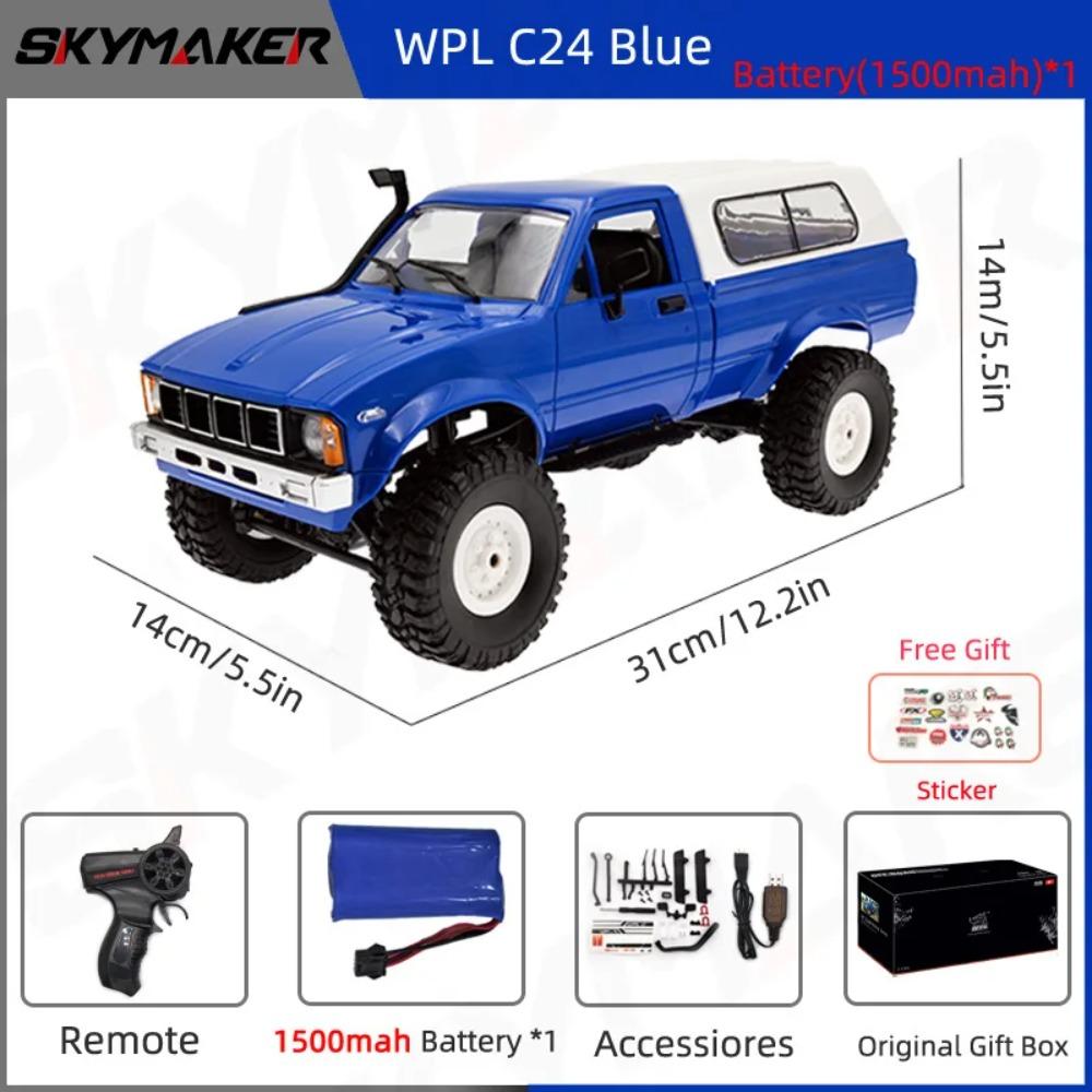 WPL C24-1 Full Scale RC Car 1:16 2.4G 4WD Rock Crawler Electric Buggy Climbing Truck LED Light On-road 1/16 For Kids Gifts Toys