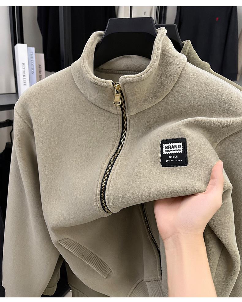 Men's 700g Double-Sided Sherpa Fleece Hoodie Jacket - Thickened Winter Warmth with Stand Collar & Zipper