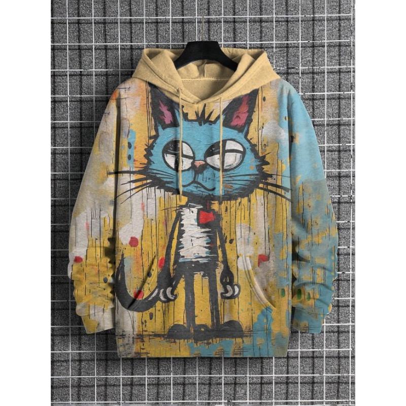 Cartoon Space Cat Graphic Hoodies For Men Women In Pullover Sweatshirt Tracksuit Coat Men's Oversized Sport Hoody Coat