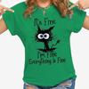 Women Clothes Cat It's Fine I'm Fine Everything Is Fine Print T-shirts Summer Casual Loose  Personalized T-shirts