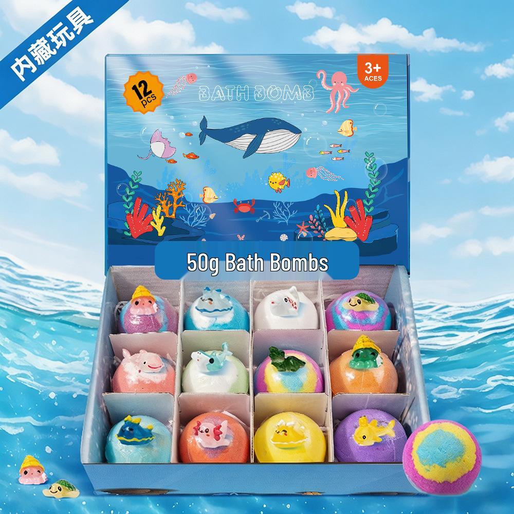 12-Pack Bath Bomb Balls with Ocean Toy Inside - 50g Fun Bath Toy for Kids