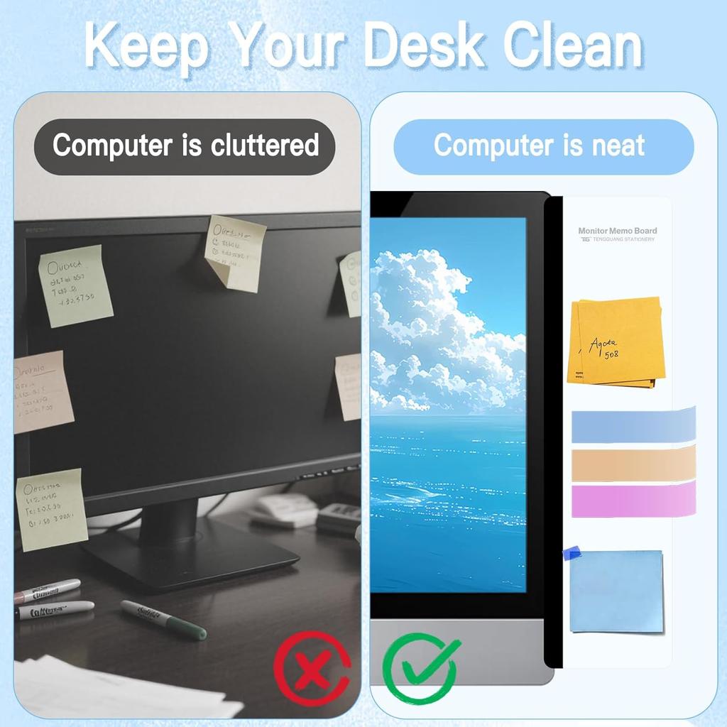 2PCS Monitor Memo Board, Acrylic Sticky Note for Computer Screens,Transparent Side-Mount Memo Panel for Computer Screens, Space-Saving Office