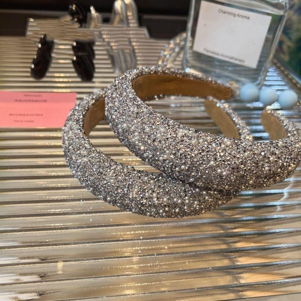 Glamorous Drill Imitation Pearl Beaded Hairband Grey Silver Black Bling Bling Head Bezel Crystal Pearl Headband Women Girls