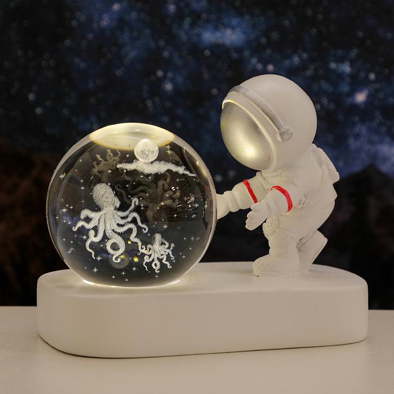 Creative Astronaut Night Light with Crystal Ball Base - Moon Festival Gift Ornament