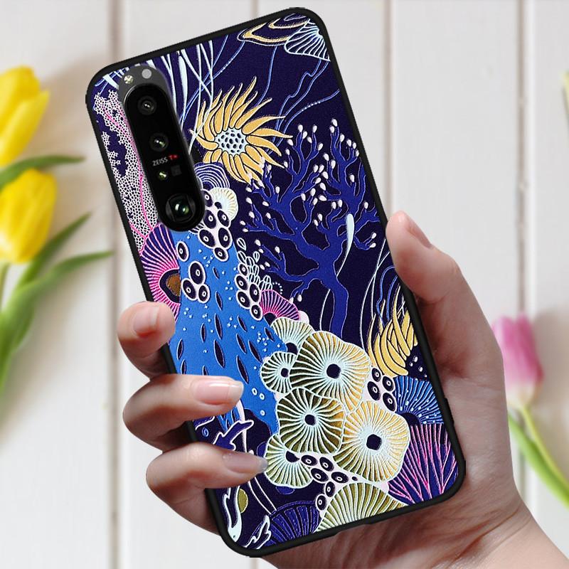 3D Emboss Flower Case For Sony Xperia 10 III Cover Cute Relief Case For Sony Xperia 1 III 5 III 10III Phone Case Coque Fashion