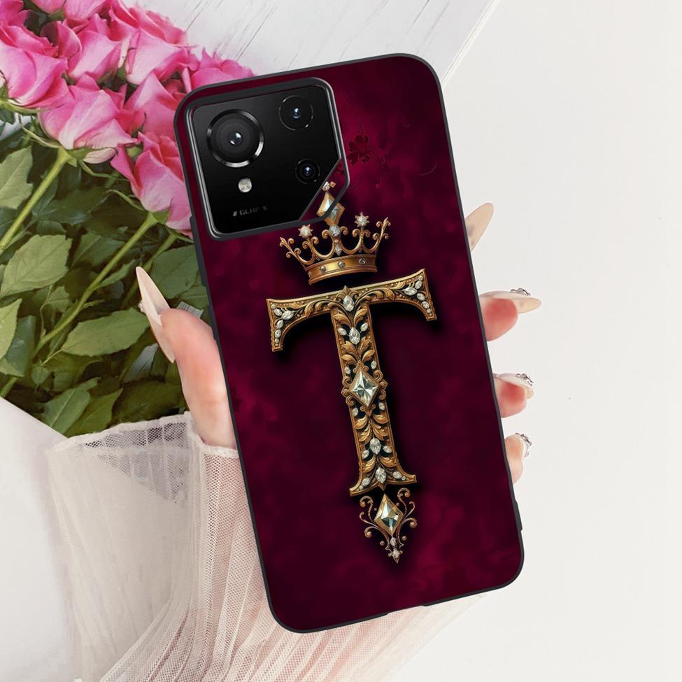 Casing For Asus ROG Phone 9 Pro Case Silicone Luxury Crown A-Z Letters 2D Flat Pattern Soft Phone Cover