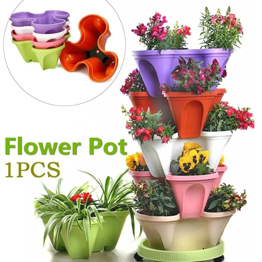 1PC Stackable Plastic Flower Pot Planter Plant Vase Holder Nursery Pots 5 Colors Home Garden Balcony Plant Pot Decoration 2024 LS