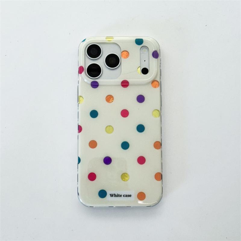 

New 2026 Shockproof Phone Case For iPhone 15 16 17 Pro Max Colorful Polka Dot Print With Tulle Bow Pop Socket Large Window Cover For iPhone 15
