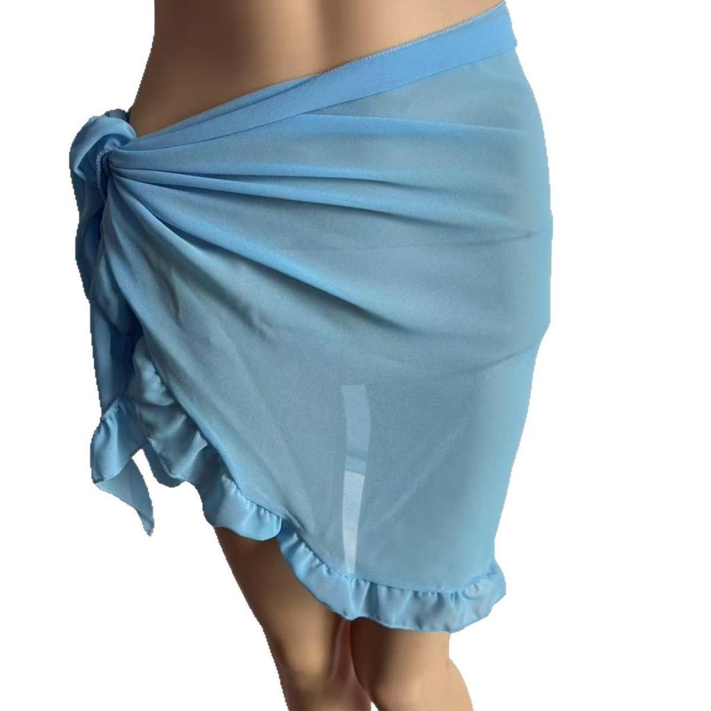 European & American Style Solid Chiffon Bikini Beach Cover-Up Skirt with Ear Edge for Women