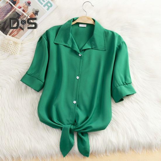 Women Shirt Summer Short Sleeve Casual Shirt Lapel Solid Color Breathable Women Blouse for Office Travel Party Daily Wear