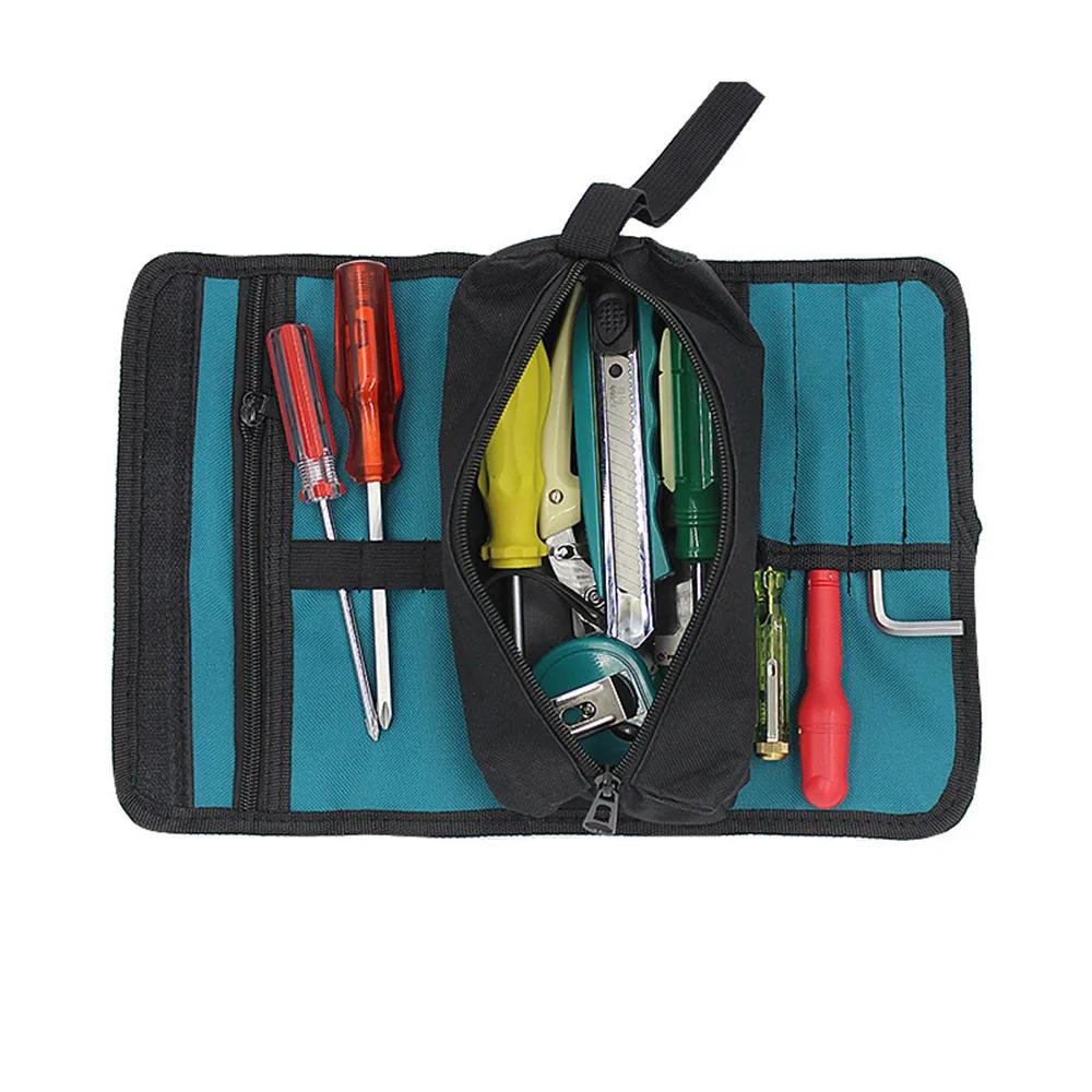 Portable Tool Storage Roll Bag Canvas Roll Bag Case For Spanner Wrench Screwdrivers Multi Organizer Electrical Work Tool Bag