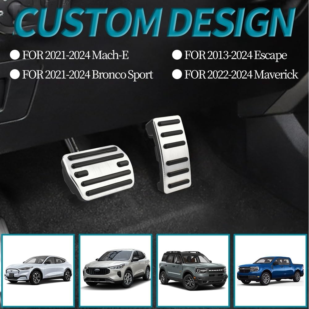 Car Aluminum Pedal Covers Non-Slip Foot Pedals Pads Brake Accelerator Pedal Covers Auto No Drilling Car Interior Accessories Replacement for Maverick