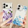 Blue Purple Flower Pattern Case For iPhone 17 Pro Max Plating Lens Frame Clear Soft Cover For iPhone 16 15 14 13 Pro Max 11 16E 17E