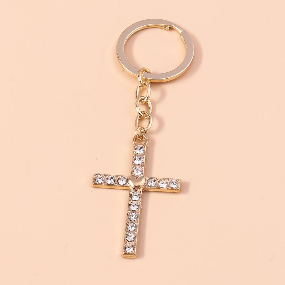 Luxury Rhinestone Crystal Cross Keychain Religious Key Ring Pendants for Key Holder Women Girls Handbag Charms DIY Jewelry Gifts