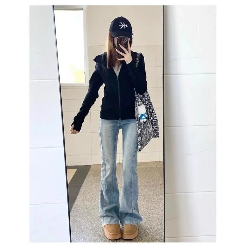 Streetwear Black Hoodie Coat Women's Clothing Hooded Zipper Slim Fit Y2k Jackets Casual Fashion Sweatshirts Ropa Mujer