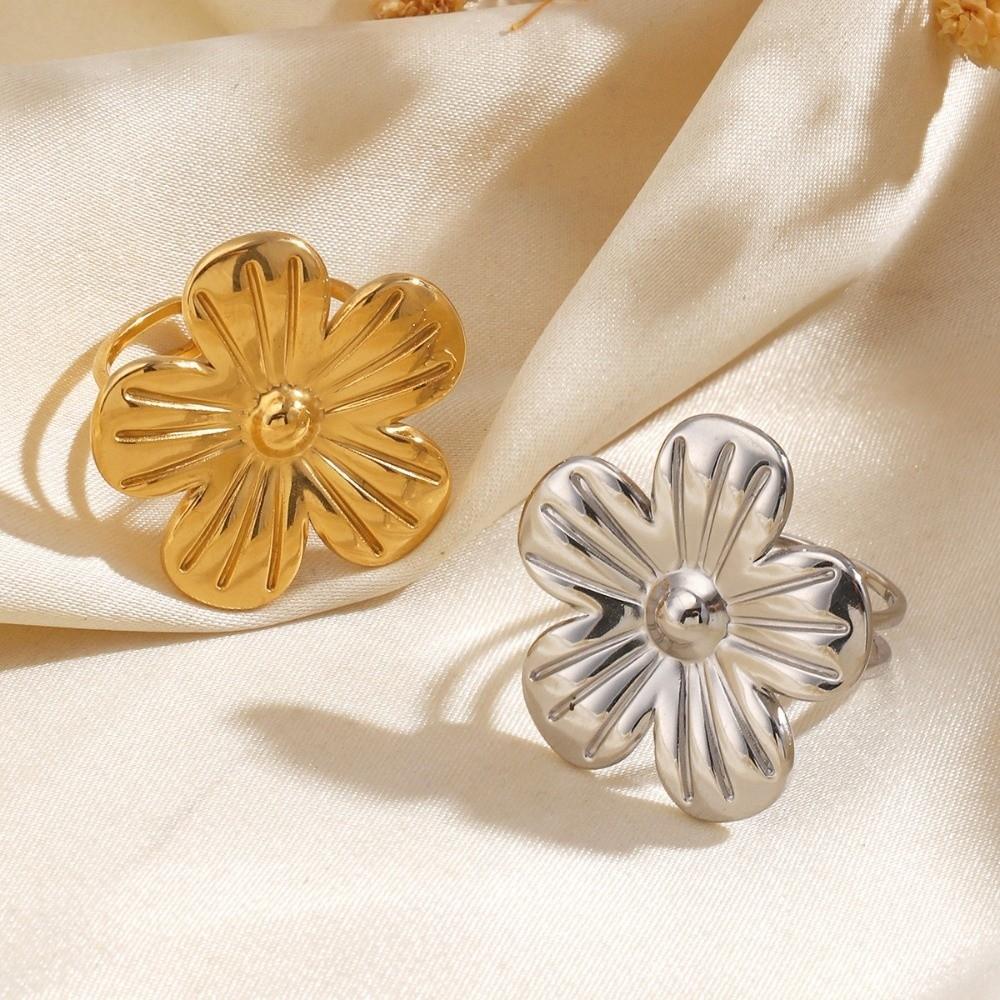 Elegant Adjustable Open Rings Stainless Steel Gold Color Women's Rings Jewelry Gifts Flower Rings Women