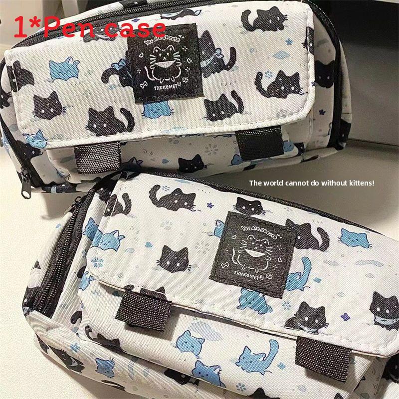 Hello Kitty Snow Cat Pattern Canvas Pen Case With Multilayer Storage For Students And Office Use Cat
