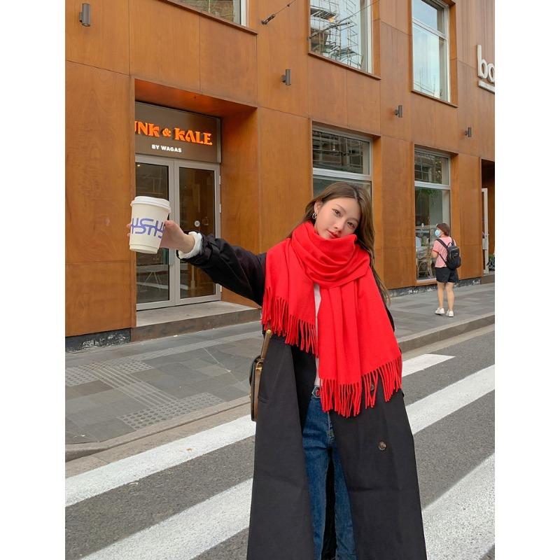 Solid Color Scarf Women's Winter Thickened Imitation Cashmere Scarf New Men's Shawl Wool Cashmere Scarf