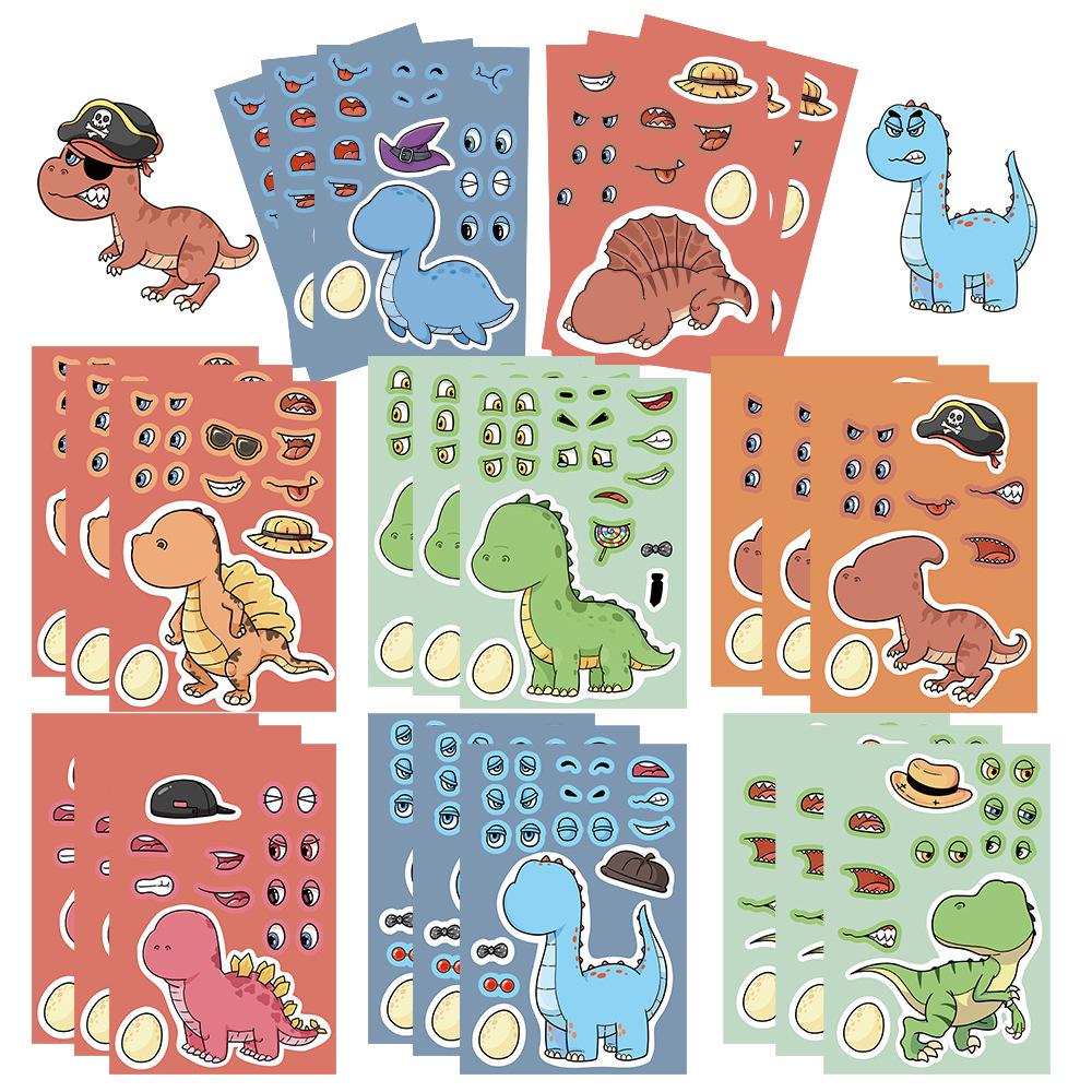 816Sheets Cute Dinosaur Puzzle Stickers Make-A-Face Games Toy Create Your Own Diy Funny Cartonn Assemble Jigsaw Children Gift